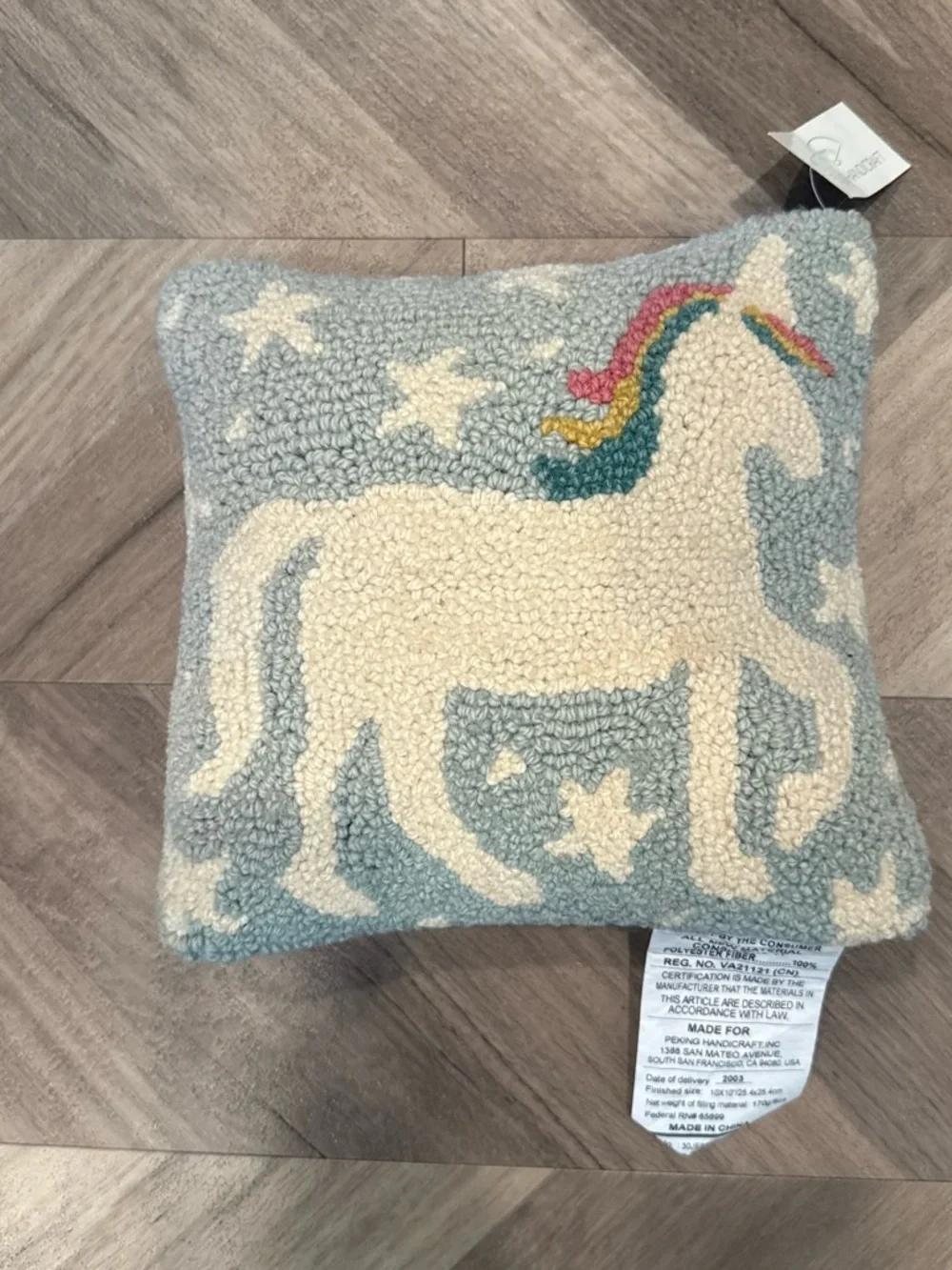Unicorn Hooked Accent Pillow - Cream & Light Blue
